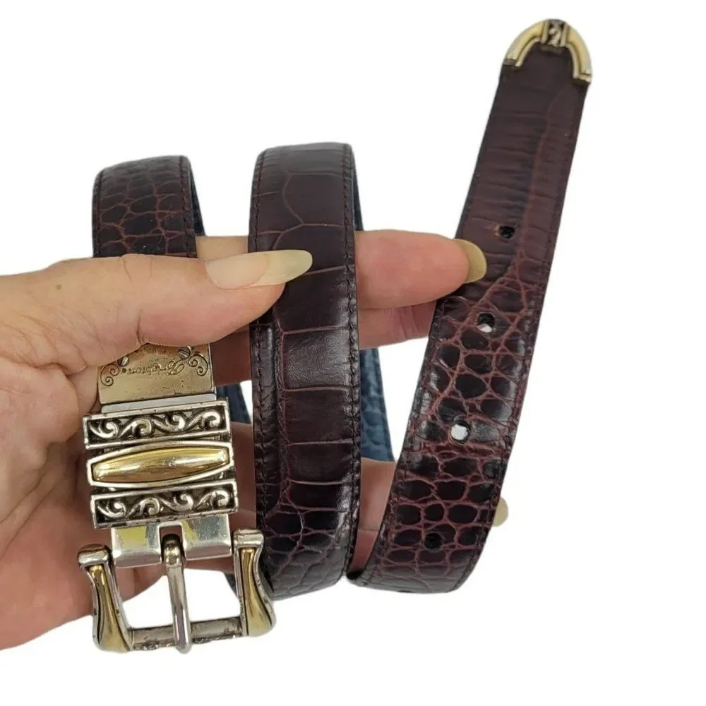 Vtg 80's‎ Brighton Belt Leather Reversible Blue Burgundy 1